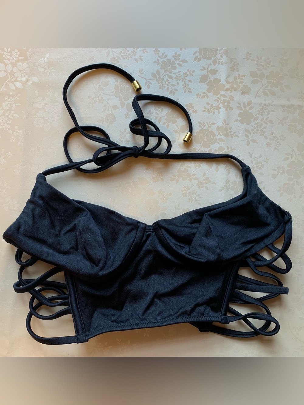 NWOT Victoria's Secret Black Logo Detail Swim Strappy Top Medium